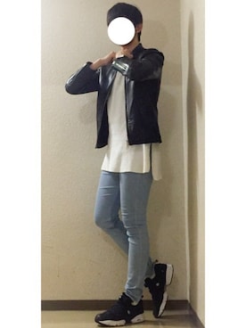 「ワッフル」｜「アイテム（ライダースジャケット）」を使った、たちさん（メンズ・177cm）の秋コーディネート