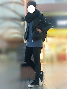 「ロングニット」｜「アイテム（ブルゾン）」を使った、たちさん（メンズ・177cm）の秋コーディネート