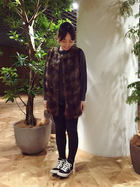「H&M（エイチ・アンド・エム）のアイテム（ベスト）」を使った、YUKIHAさん（レディース・158cm）の冬コーディネート