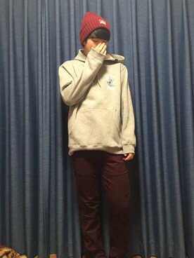 「アイテム（デニムパンツ、レッド系）」を使った、yu---さん（メンズ・172cm）の冬コーディネート