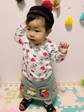 「ベレー帽推奨委員会」｜「アイテム（ニットキャップ/ビーニー）」を使った、ki-shi さん（キッズ・70cm）の秋コーディネート