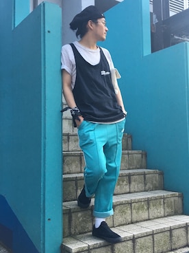 「BRIXTON（ブリクストン）のアイテム（ハンチング/ベレー帽）」を使った、ＴｅｅＥmさん（メンズ・171cm）の夏コーディネート