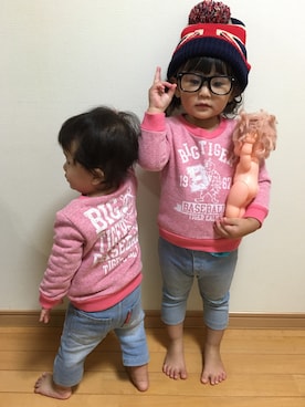 「お揃いコーデ」｜「アイテム（ニットキャップ/ビーニー）」を使った、mayaさん（キッズ・90cm）の秋コーディネート
