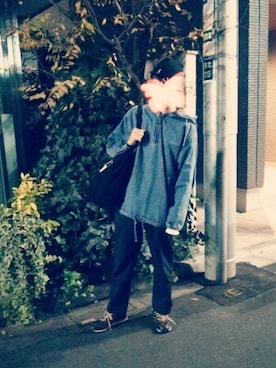 「KANGOL（カンゴール）のアイテム（ニットキャップ/ビーニー）」を使った、W麺造りさん（メンズ・175cm）の秋コーディネート