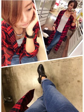 「red」｜「アイテム（ピーコート）」を使った、NR.CYNさん（レディース・158cm）の秋コーディネート