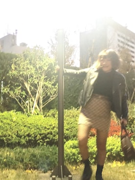 「バーバリー」｜「アイテム（ライダースジャケット）」を使った、でっちさん（レディース・157cm）の冬コーディネート