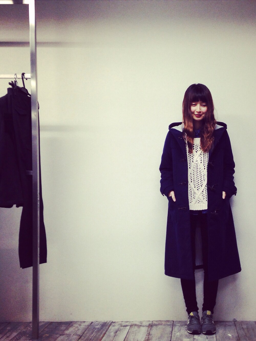 「ロングダッフル」｜「179/WG NICOLE CLUBのアイテム（ダッフルコート、ブルー系）」を使った、hirrroko14さん（レディース・164cm）の冬コーディネートの1枚目の写真