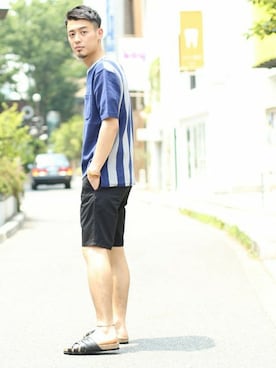 「STUDIOUS SELECT（ステュディオスセレクト）のアイテム（シューズ）」を使った、KANBARAさん（メンズ・180cm）の夏コーディネート