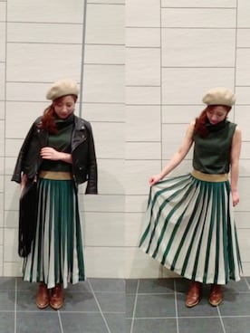 「AMERI」｜「アイテム（ライダースジャケット）」を使った、ritononさん（レディース・156cm）の秋コーディネート
