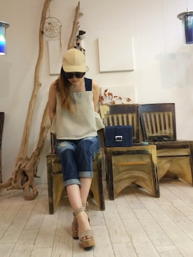 「AGNOST（アグノスト）のアイテム（デニムパンツ）」を使った、ritononさん（レディース・156cm）の夏コーディネート