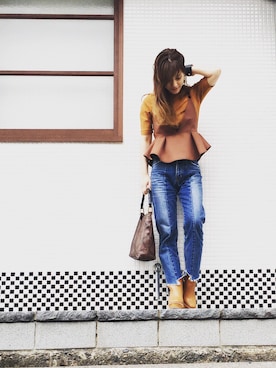 「MOUSSY（マウジー）のWOODEN HEEL BOOTS（ブーツ）」を使った、ritononさん（レディース・156cm）の秋コーディネート