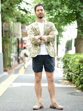 「BEAMS PLUS（ビームスプラス）のアイテム（Tシャツ/カットソー）」を使った、Hasebeさん（メンズ・171cm）の夏コーディネート