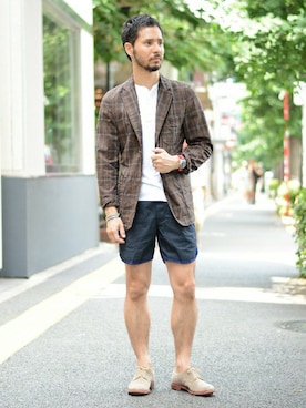 「BEAMS PLUS（ビームスプラス）のアイテム（Tシャツ/カットソー）」を使った、Hasebeさん（メンズ・171cm）の夏コーディネート