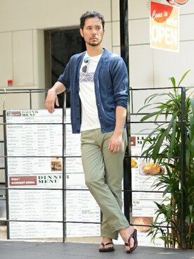 「BEAMS PLUS（ビームスプラス）のアイテム（Tシャツ/カットソー）」を使った、Hasebeさん（メンズ・171cm）の夏コーディネート