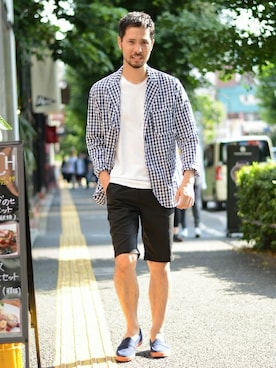 「BEAMS PLUS（ビームスプラス）のアイテム（その他アウター）」を使った、Hasebeさん（メンズ・171cm）の夏コーディネート