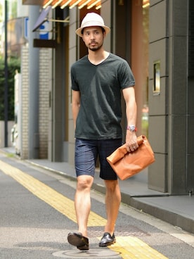 「BEAMS PLUS（ビームスプラス）のアイテム（Tシャツ/カットソー）」を使った、Hasebeさん（メンズ・171cm）の夏コーディネート