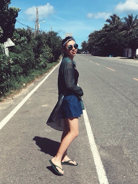 「VINTAGE（ヴィンテージ）のアイテム（ヘアバンド）」を使った、H.S.U.A.Nさん（レディース・167cm）の夏コーディネート