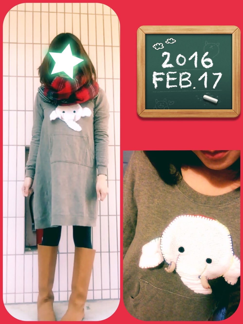 「Ne-netのエレパッチ裏毛（ワンピース、ブラウン系）」を使った、まっきぃ〜さん（レディース・157cm）の冬コーディネートの1枚目の写真