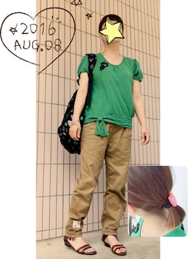 「mercibeaucoup,（メルシーボークー）のアイテム（ヘアゴム）」を使った、まっきぃ〜さん（レディース・157cm）の夏コーディネート