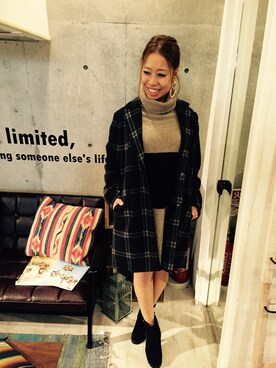 「Factor=（ファクターイコール）のアイテム（チェスターコート）」を使った、ozakiさん（レディース・160cm）の冬コーディネート