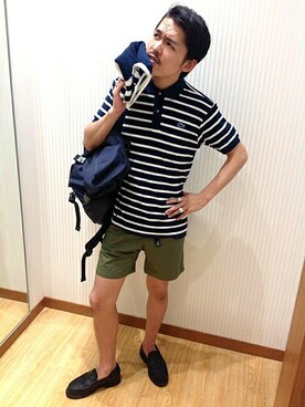 「アイテム（バックパック/リュック、ブルー系）」を使った、高村さん（メンズ・174cm）の春コーディネート