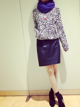 「レザースカート」｜「アイテム（スタジャン）」を使った、sayuさん（レディース・162cm）の秋コーディネート
