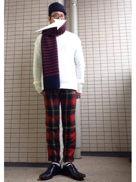 「ボーダーソックス」｜「アイテム（その他）」を使った、◯まるいろさん（メンズ・165cm）の秋コーディネート