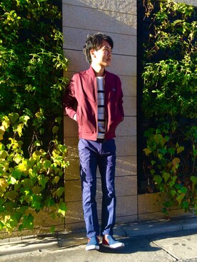 「LACOSTE」｜「アイテム（MA-1）」を使った、TAKAHIROさん（メンズ・178cm）の秋コーディネート