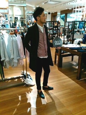 「アイテム（カーディガン/ボレロ）」を使った、Taka4さん（メンズ・188cm）の秋コーディネート