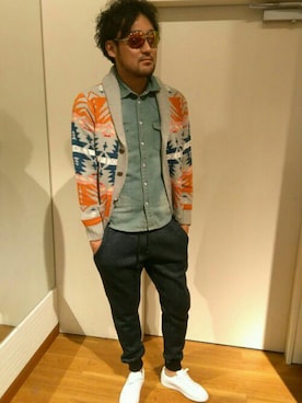 「アイテム（カーディガン/ボレロ）」を使った、Taka4さん（メンズ・188cm）の秋コーディネート