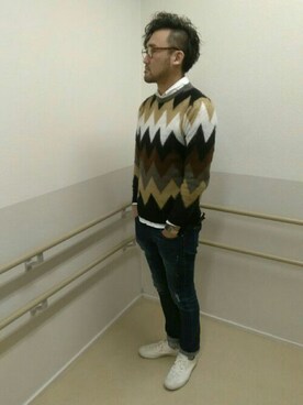 「アイテム（デニムパンツ）」を使った、Taka4さん（メンズ・188cm）の冬コーディネート