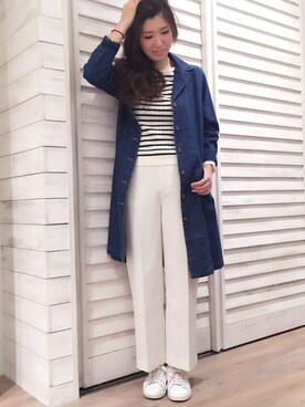 「ロングジャケット」｜「アイテム（デニムジャケット）」を使った、risa☻さん（レディース・168cm）の冬コーディネート