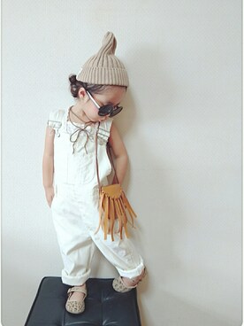 「フリンジ」｜「アイテム（オールインワン・サロペット）」を使った、▹▸gagagiさん（キッズ・90cm）の秋コーディネート