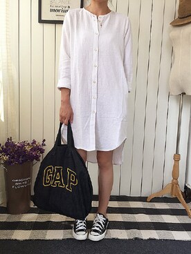「アイテム（スカート、ホワイト系）」を使った、雲朶媽媽さん（レディース・158cm）の夏コーディネート