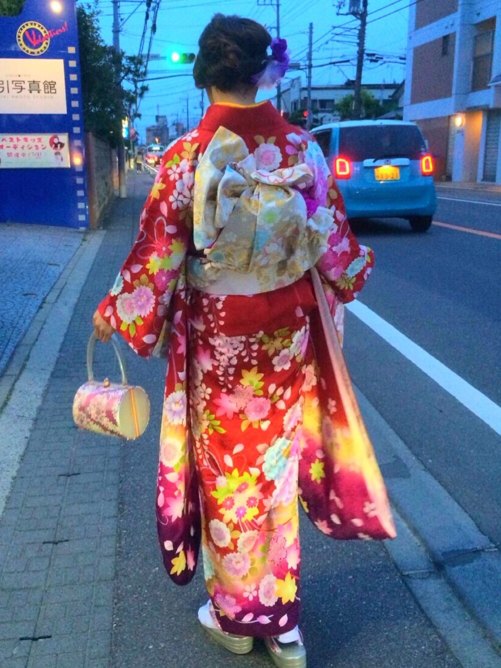 「和服、着物、赤、紫、成人式」｜「むらさきのアイテム（浴衣、レッド系）」を使った、TAGUさん（レディース・154cm）の夏コーディネートの1枚目の写真