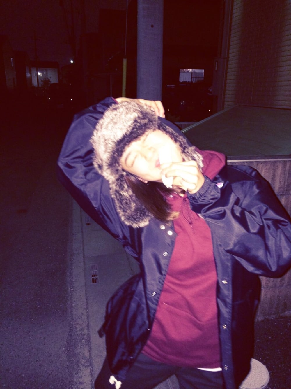 「winter、ふゆ、Champion、ストリート、American Apparel、ミディアムヘア、154cm、さむい、もこもこ」｜「Championの[ACTION STYLE]Coach Jacket（ジャケット/アウター、ブラック系）」を使った、TAGUさん（レディース・154cm）の冬コーディネートの1枚目の写真