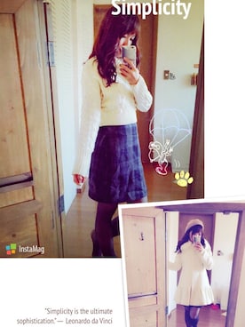 「ハイウエストスカート」｜「アイテム（その他アウター）」を使った、kaede◡̈ (まあき)さん（レディース・153cm）の冬コーディネート