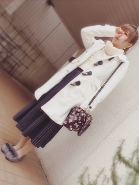 「153cm」｜「アイテム（ダッフルコート）」を使った、kaede◡̈ (まあき)さん（レディース・153cm）の冬コーディネート