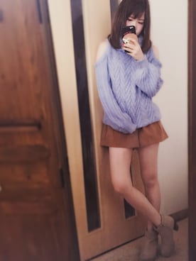 「サックスブルー」｜「アイテム（ブーティ）」を使った、kaede◡̈ (まあき)さん（レディース・153cm）の春コーディネート
