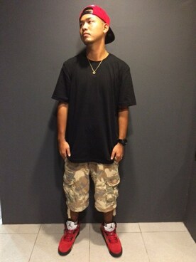 「Mitchell&Ness（ミッチェル&ネス）のアイテム（キャップ）」を使った、fukuchiさん（メンズ・176cm）の夏コーディネート