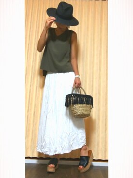 「7月WEAR夏のサンダル祭り」｜「アイテム（帽子）」を使った、C.E.M.◡̈︎さん（レディース・165cm）の夏コーディネート