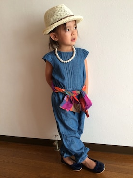「腰巻きスタイル」｜「アイテム（つなぎ/オールインワン）」を使った、munmun☺︎さん（キッズ・90cm）の夏コーディネート