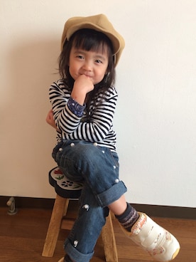 「アイテム（キャスケット）」を使った、munmun☺︎さん（キッズ・90cm）の冬コーディネート