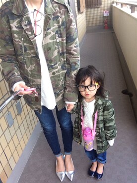 「OLD NAVY（オールドネイビー）のアイテム（ミリタリージャケット）」を使った、munmun☺︎さん（キッズ・90cm）の春コーディネート