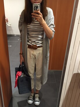 「SEA（シー）のネイビーカゴバッグM（かごバッグ）」を使った、munmun☺︎さん（レディース・160cm）の秋コーディネート