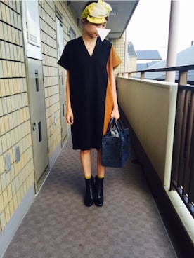 「SEA（シー）のネイビーカゴバッグM（かごバッグ）」を使った、munmun☺︎さん（レディース・160cm）の秋コーディネート