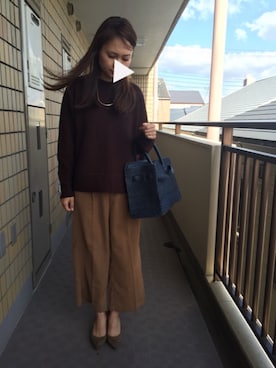 「SEA（シー）のネイビーカゴバッグM（かごバッグ）」を使った、munmun☺︎さん（レディース・160cm）の秋コーディネート