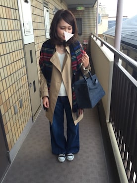 「SEA（シー）のネイビーカゴバッグM（かごバッグ）」を使った、munmun☺︎さん（レディース・160cm）の冬コーディネート