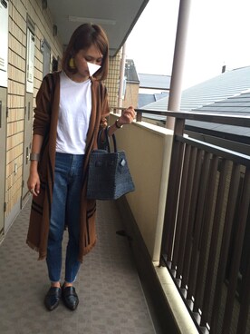 「SEA（シー）のネイビーカゴバッグM（かごバッグ）」を使った、munmun☺︎さん（レディース・160cm）の秋コーディネート