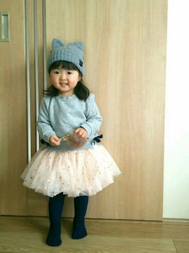 「アイテム（タイツ/ストッキング、ブルー系）」を使った、Shun☺Yuzuさん（キッズ・90cm）の秋コーディネート